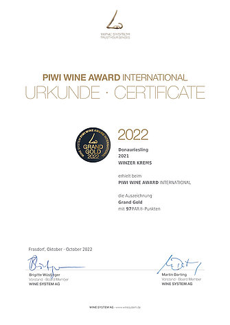Certificate: 97 points for Donauriesling 2021