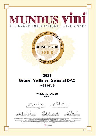 Certificate Grüner Veltliner Kremstal DAC Reserve 2021: Gold